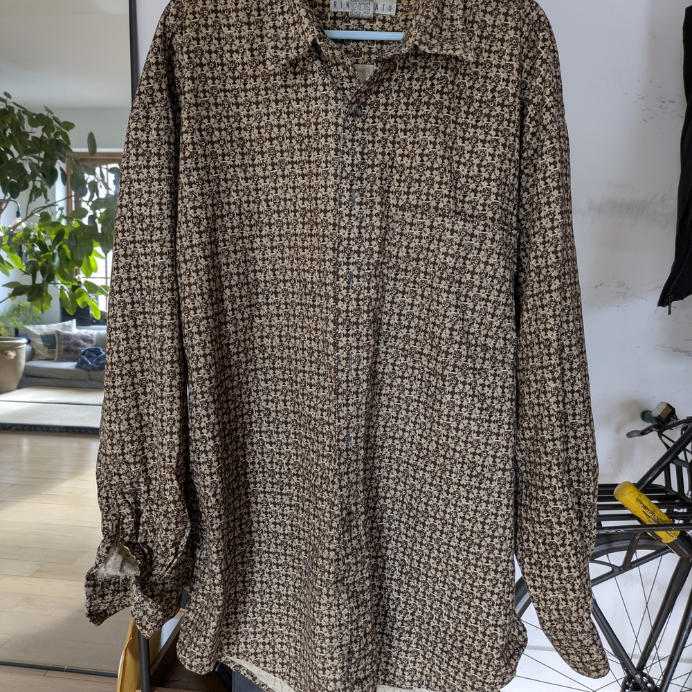 Men's Casual Button Down Shirt - Brown Pattern
